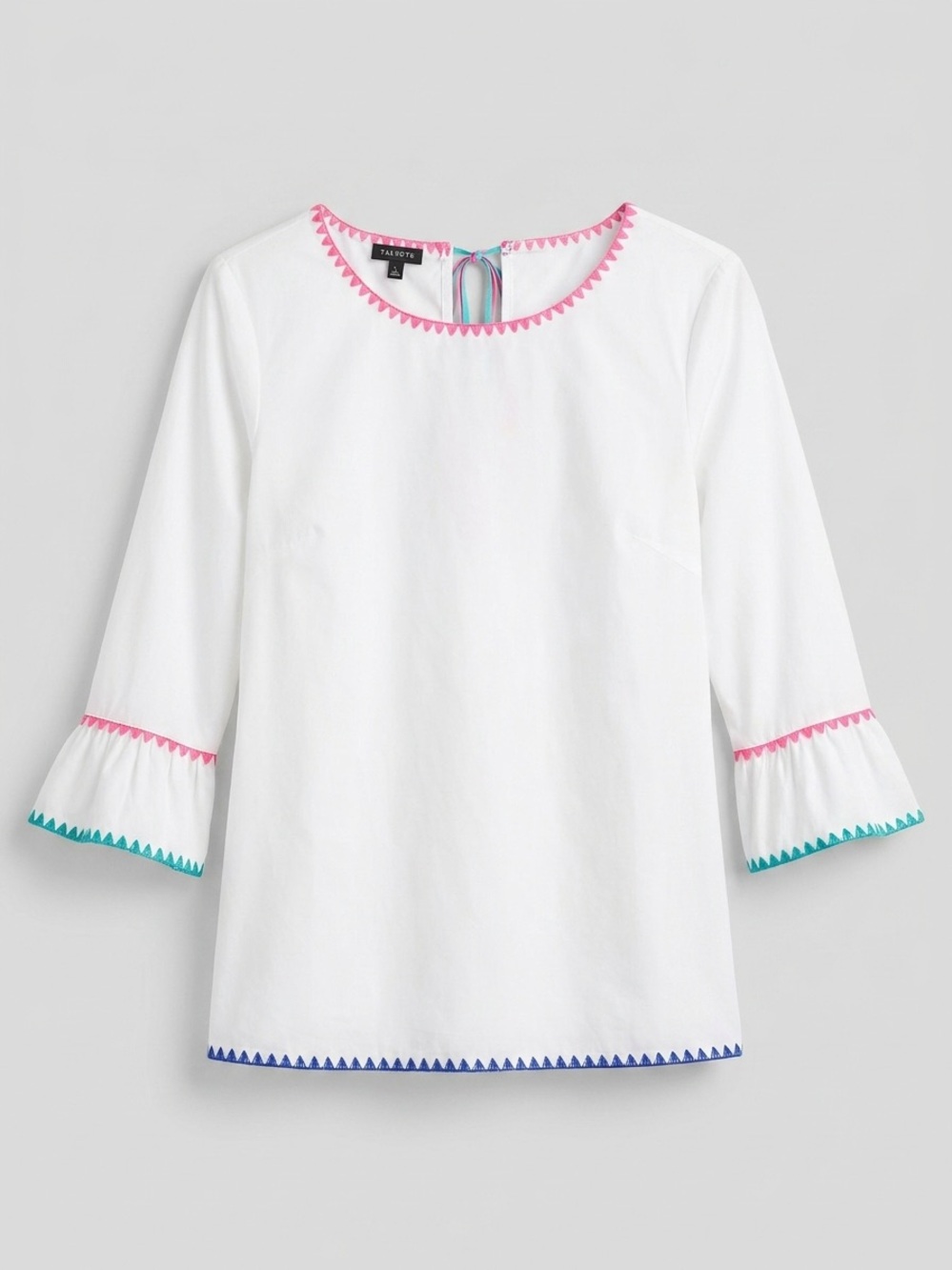 Talbots White Blouse with Pink, Teal & Navy Trim